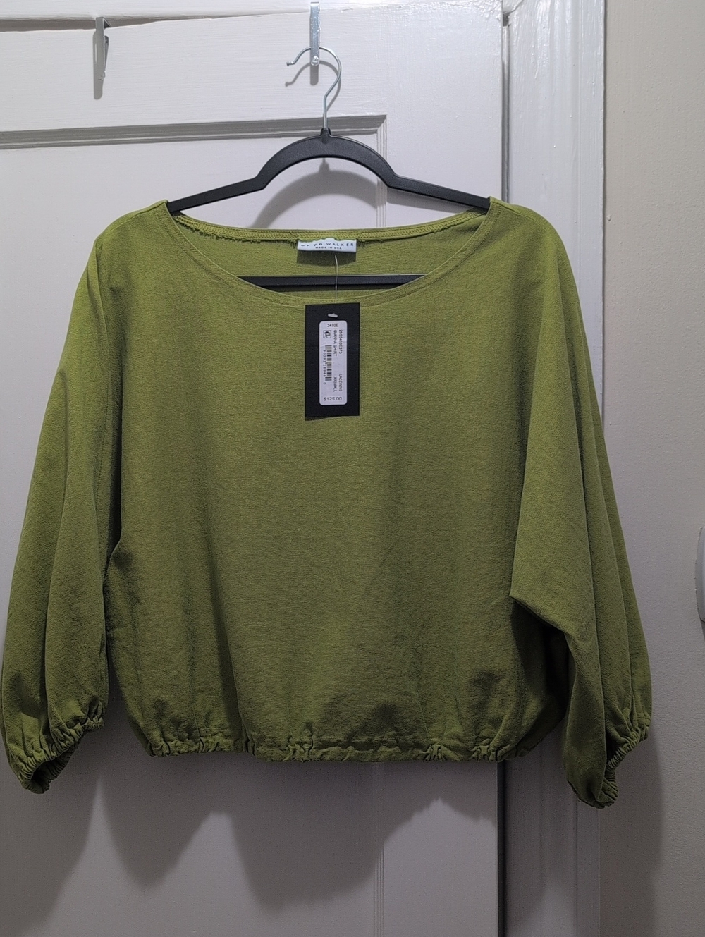 bryn Walker Bright Olive Green, Slightly Cropped, Relaxed Boatneck Top NWT